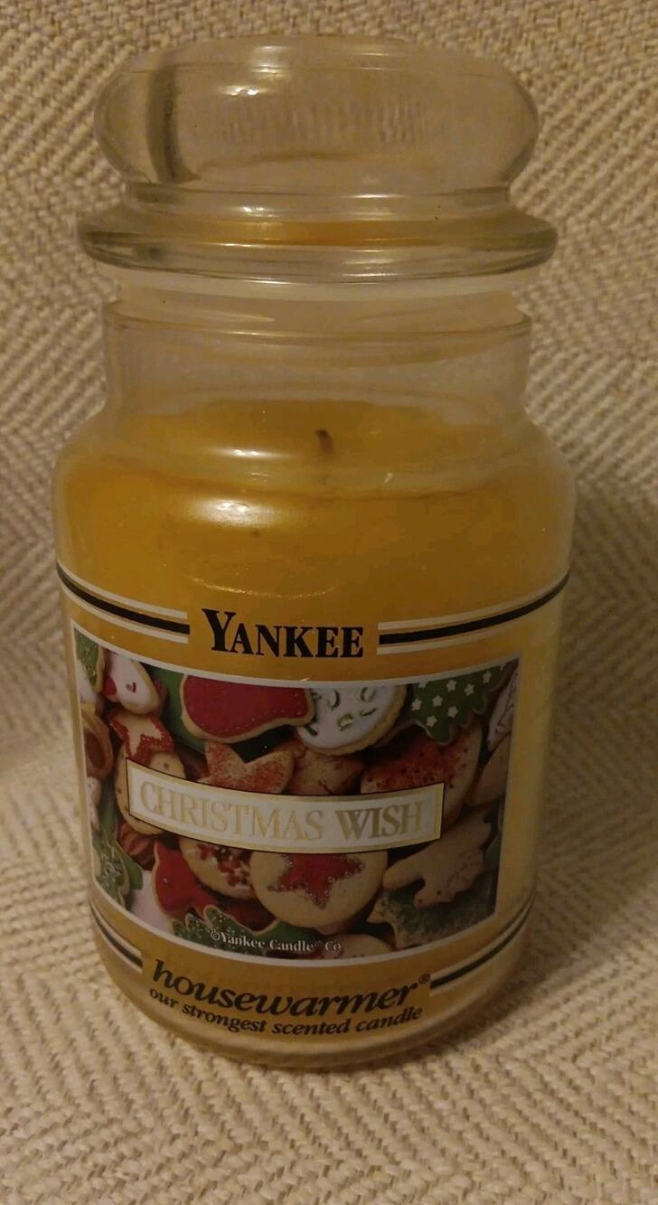 Vtg Retired Yankee Candle CHRISTMAS WISH 22 Oz Large Jar Black Band Candle